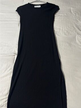No Boundaries Black Cap Sleeve Maxi Dress with Side Slit